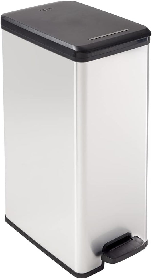 Curver - Poubelle slim à pédale 40L, finition acier, couvercle avec...