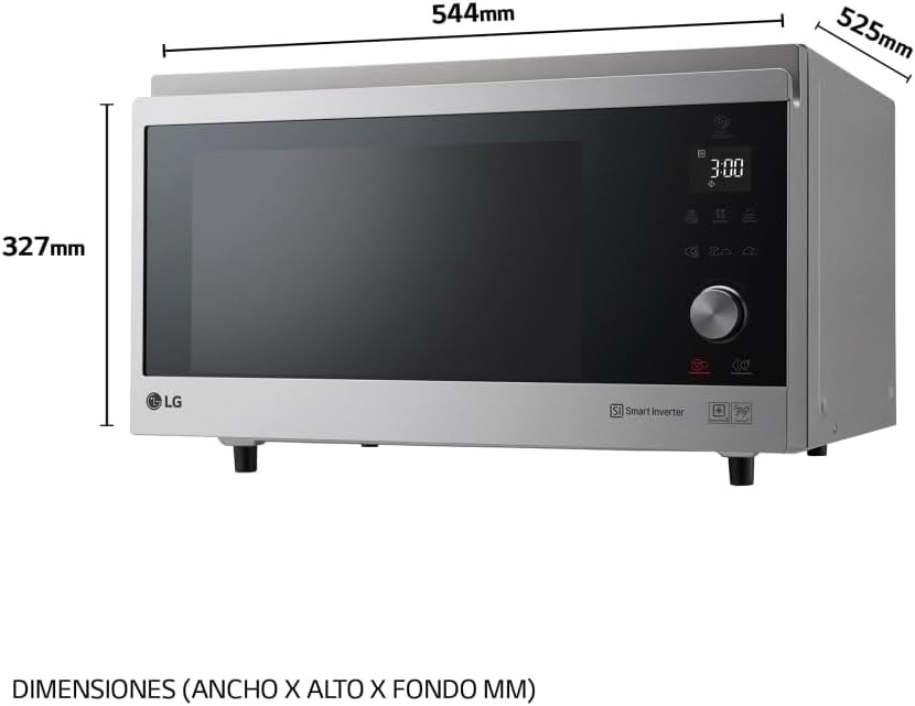 LG MJ3965ACS - Four à micro-ondes, 4 en 1, affichage numérique, 39 litres et 1100 W, micro-ondes avec Smart Inverter et fonction EasyClean, cuisson rapide, maintien de la saveur, couleur noir et acier