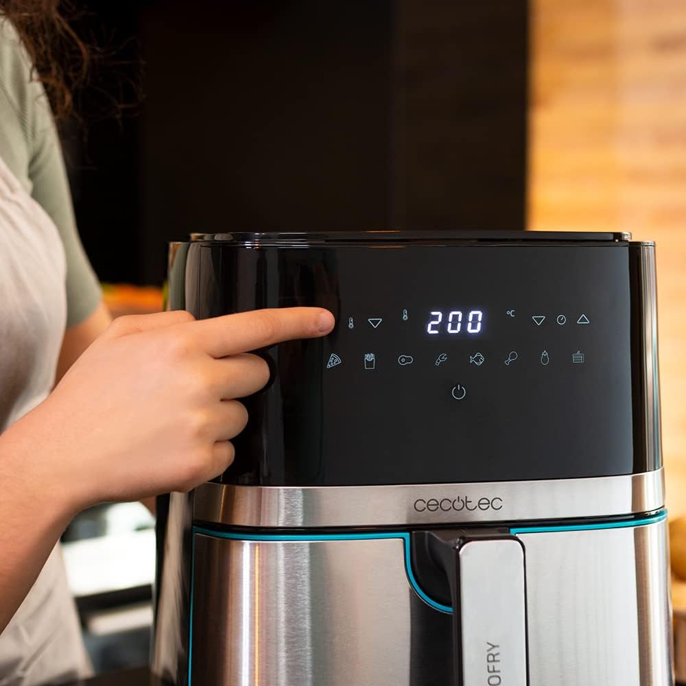 Friteuse à air chaud sans huile Cecotec 5,5 L Cecofry Full Inox 5500 Pro 1700 W, diététique et numérique, écran tactile, finitions en acier inoxydable, technologie PerfectCook, thermostat, 8 modes.