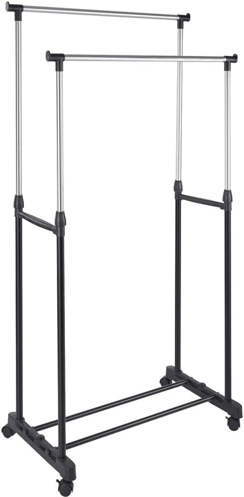 BAKAJI Porte-Manteau Extensible Télescopique en Acier avec Roulettes,...