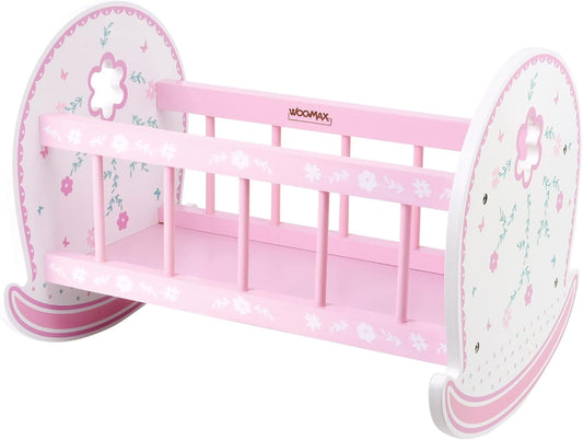 WOOMAX 46474 - Crèche en bois pour poupées, 47x35x36 cm, Rose et...