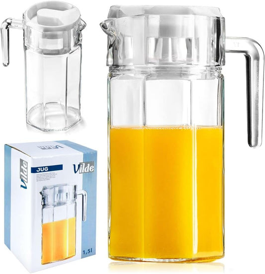 VILDE Glaskaraffe mit Deckel und Ausgießer | 1,5 litre | Karaffe Krug...