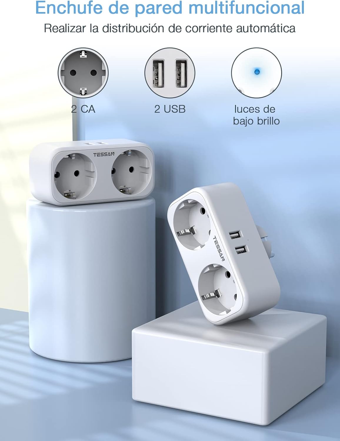 TESSAN Ladrón Prises USB, Prise USB Multiple 4 en 1 avec Double USB...