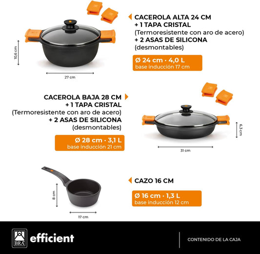BRA Efficient - Batterie de cuisine antiadhésive en fonte d'aluminium...