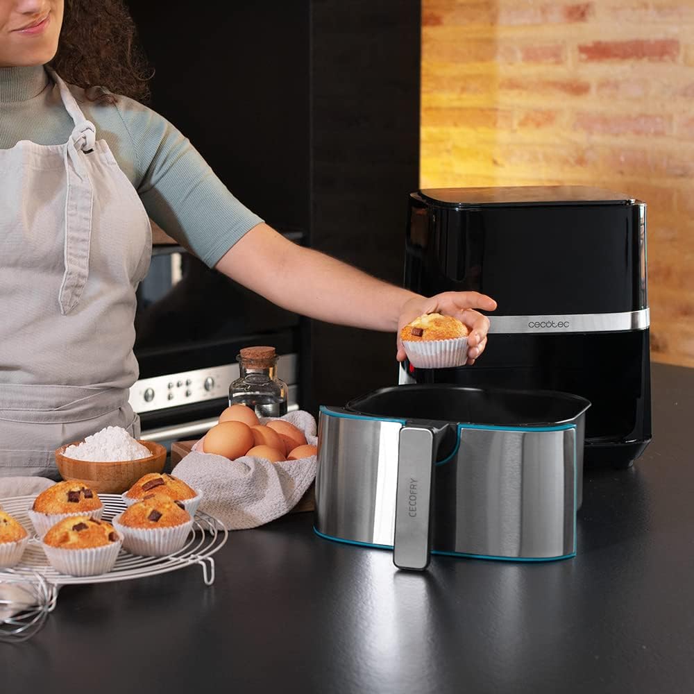 Friteuse à air chaud sans huile Cecotec 5,5 L Cecofry Full Inox 5500 Pro 1700 W, diététique et numérique, écran tactile, finitions en acier inoxydable, technologie PerfectCook, thermostat, 8 modes.