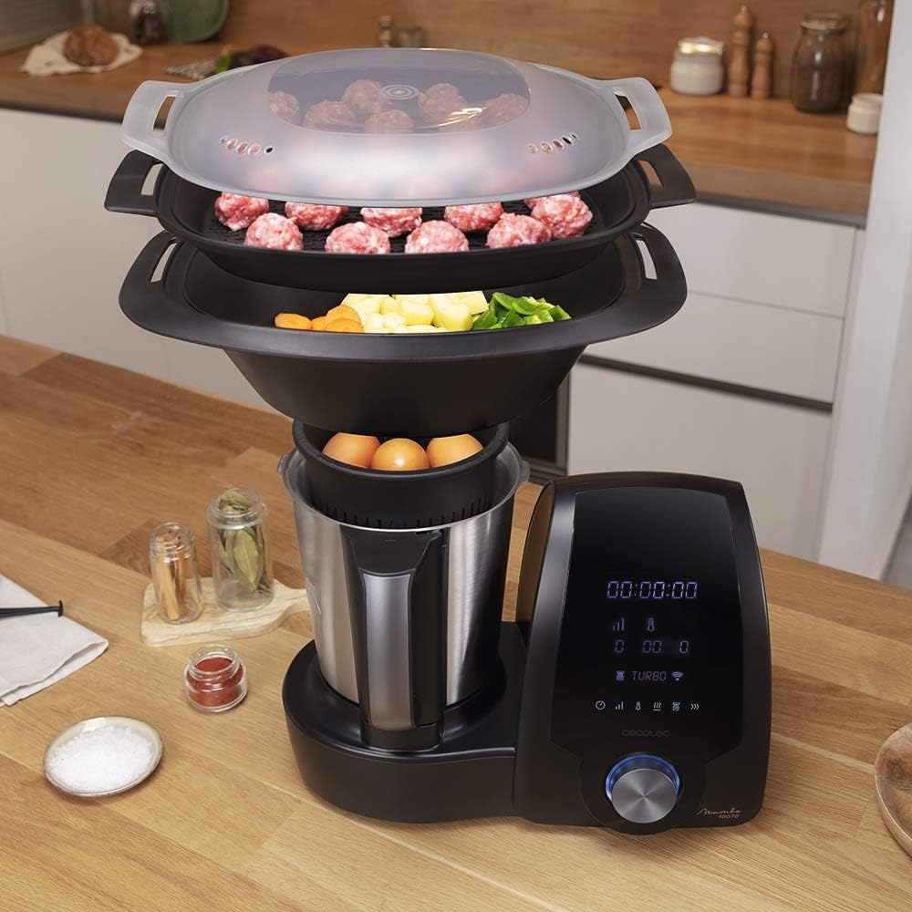 Robot de cuisine multifonction Cecotec Mambo 10070. 1700 W, APP, cuillère MamboMix, 30 fonctions, balance intégrée, pichet en acier inoxydable de 3,3 L, passe au lave-vaisselle