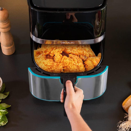 Friteuse à air chaud sans huile Cecotec 5,5 L Cecofry Full Inox 5500 Pro 1700 W, diététique et numérique, écran tactile, finitions en acier inoxydable, technologie PerfectCook, thermostat, 8 modes.