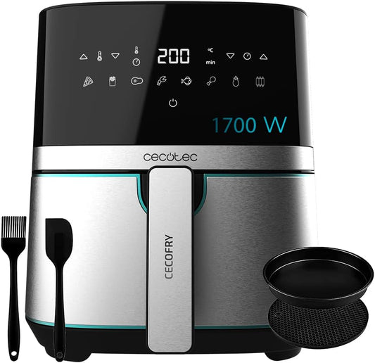 Friteuse à air chaud sans huile Cecotec 5,5 L Cecofry Full Inox 5500 Pro 1700 W, diététique et numérique, écran tactile, finitions en acier inoxydable, technologie PerfectCook, thermostat, 8 modes.