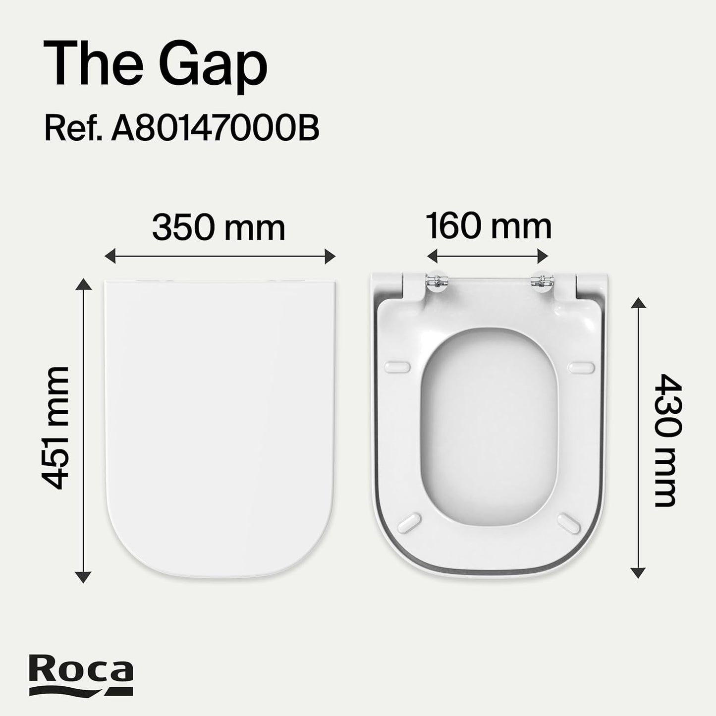 Roca A80147000B THE GAP SQUARE Housse de siège normale Blanc