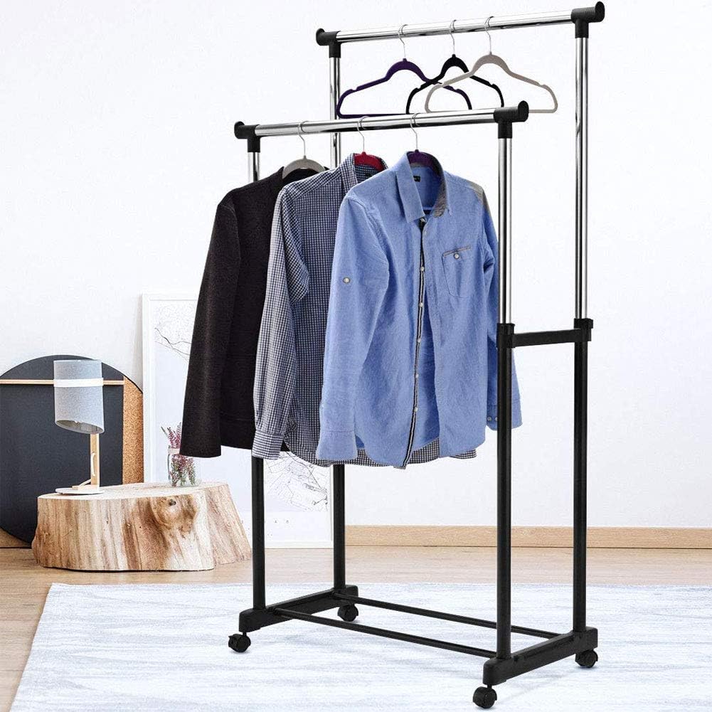BAKAJI Porte-Manteau Extensible Télescopique en Acier avec Roulettes,...