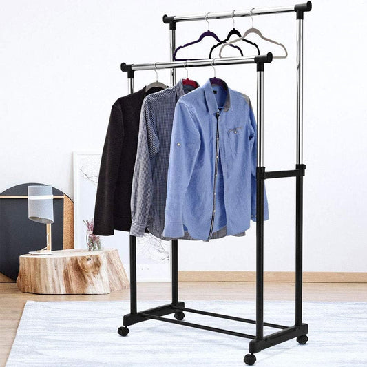 BAKAJI Porte-Manteau Extensible Télescopique en Acier avec Roulettes,...