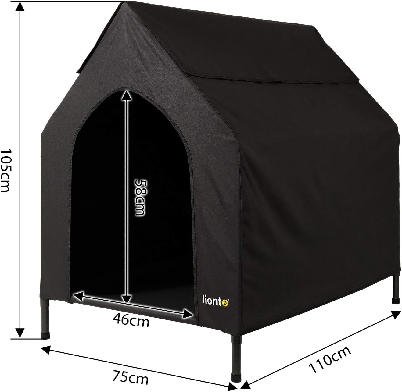 Lionto Lit surélevé pour chien avec toit pour chien (M) 110 x 75 x...