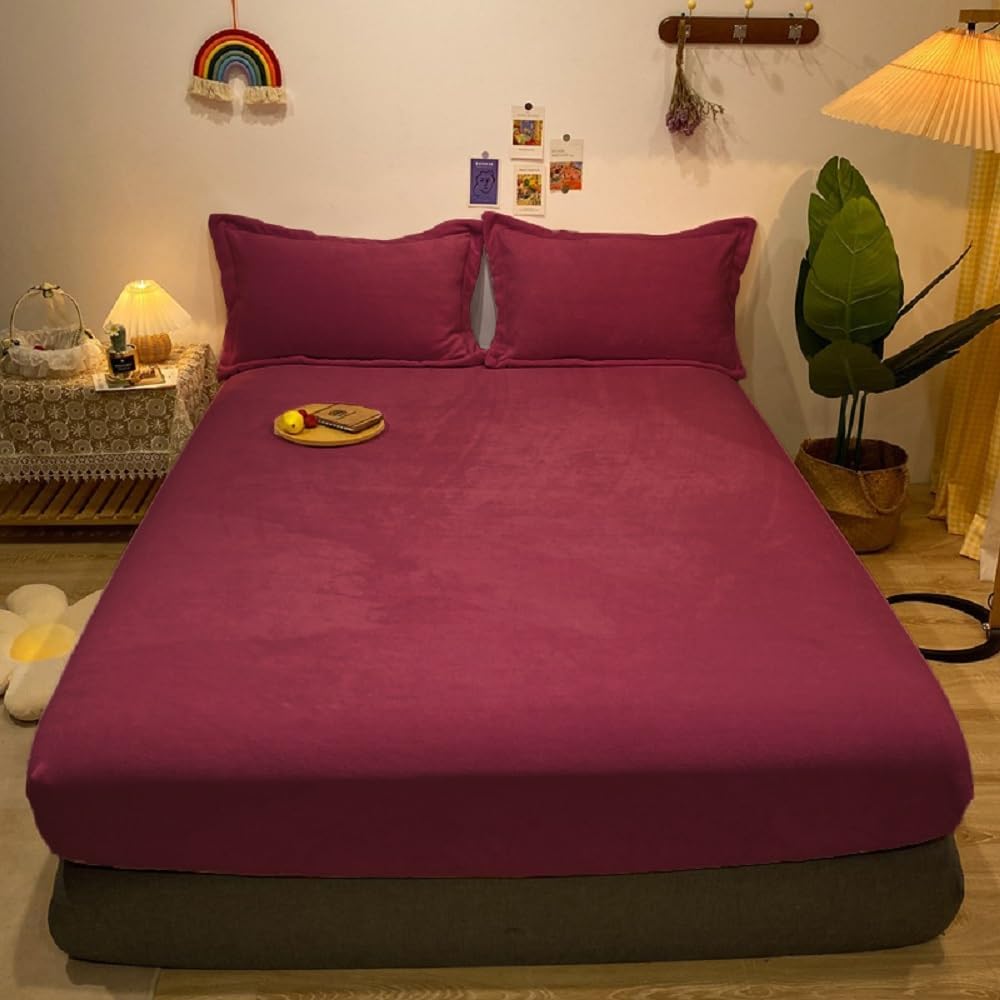 Drap-housse polaire 180 x 200 cm, bonnet 30 cm, rouge et hiver,...