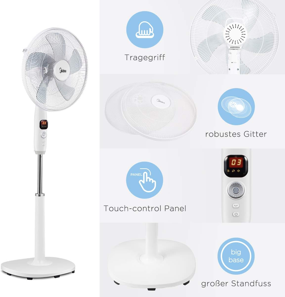 Midea MFS400R0APH Ventilateur sur pied 50 W Ventilateur silencieux...