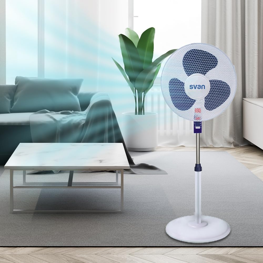 Ventilateur sur pied Svan Blanc et bleu SVP401600OBA. 3 vitesses, 3...
