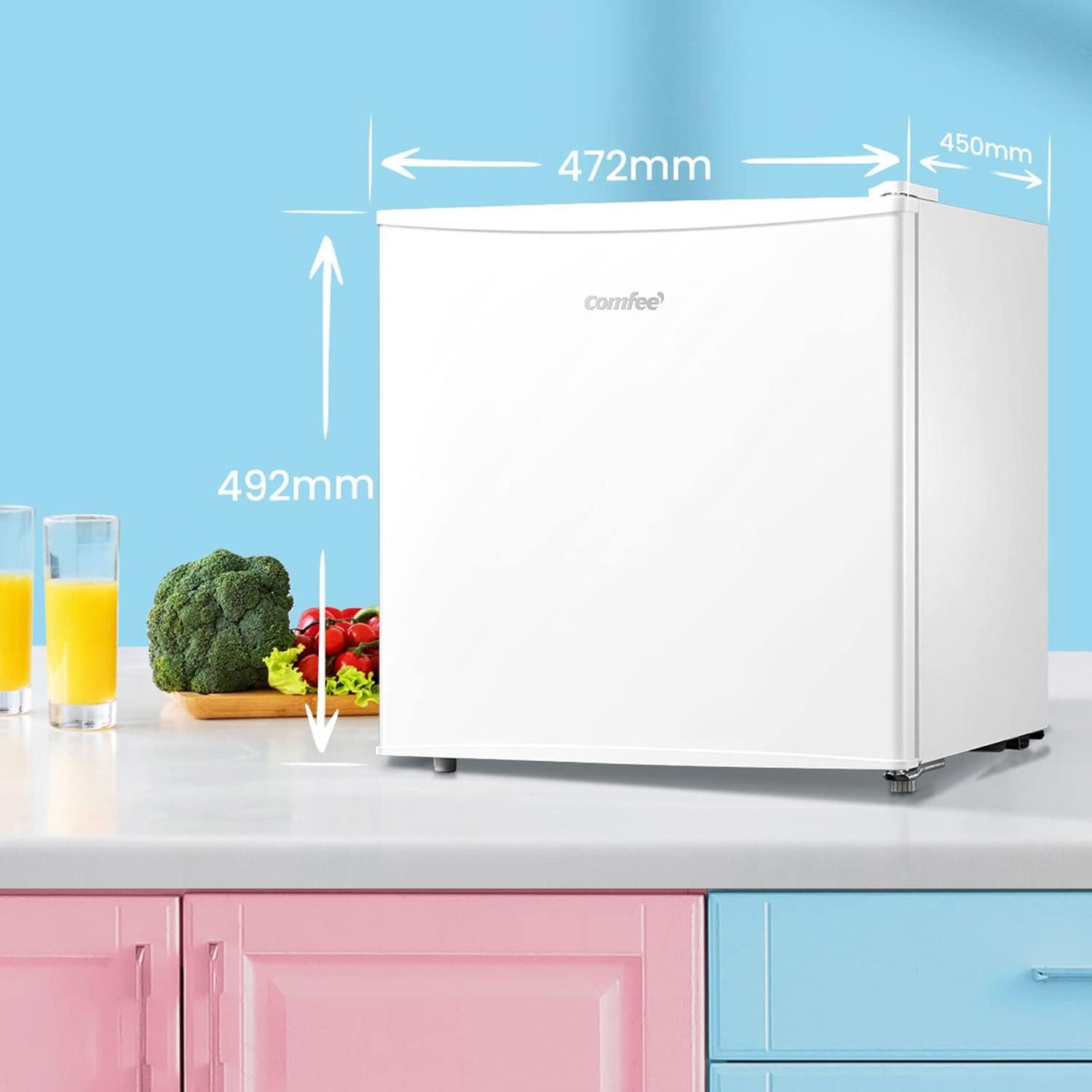 Comfee' RCD50WH2(E) Mini réfrigérateur bar, petit silencieux, mono porte, pour applications en hôtel, maison, bureau, 43 L, blanc, 47,2 x 45 x 49,2 cm
