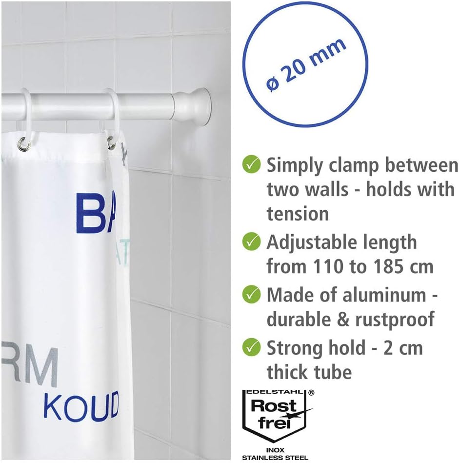 WENKO Tringle à rideau de salle de bain télescopique blanche 110-185...