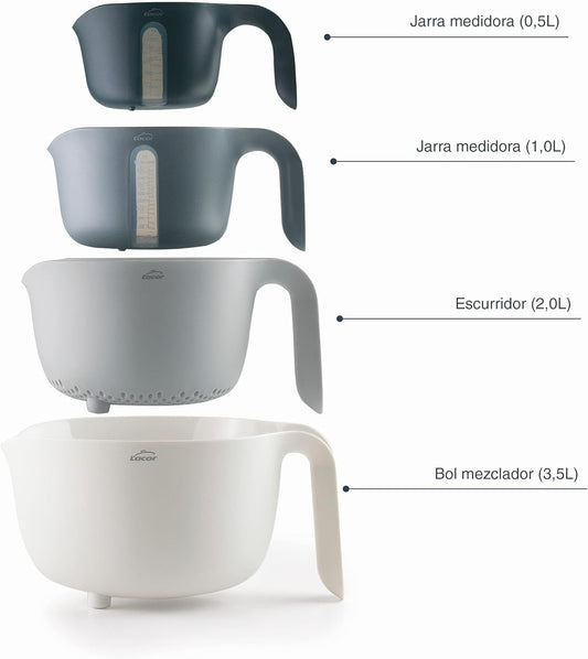 Lacor - 62633 - Lot de 4 bols PRACTIC, 100% sans BPA, Bol mélangeur...