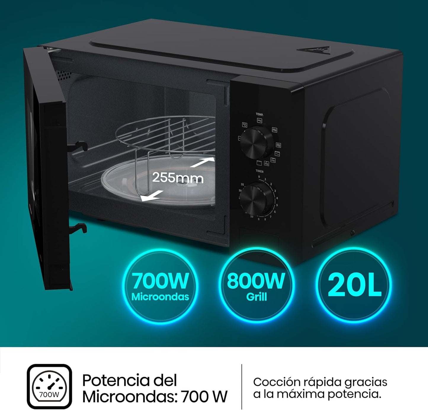 Hisense H20MOBP1G, Micro-ondes avec Grill, Capacité 20 L, Puissance...