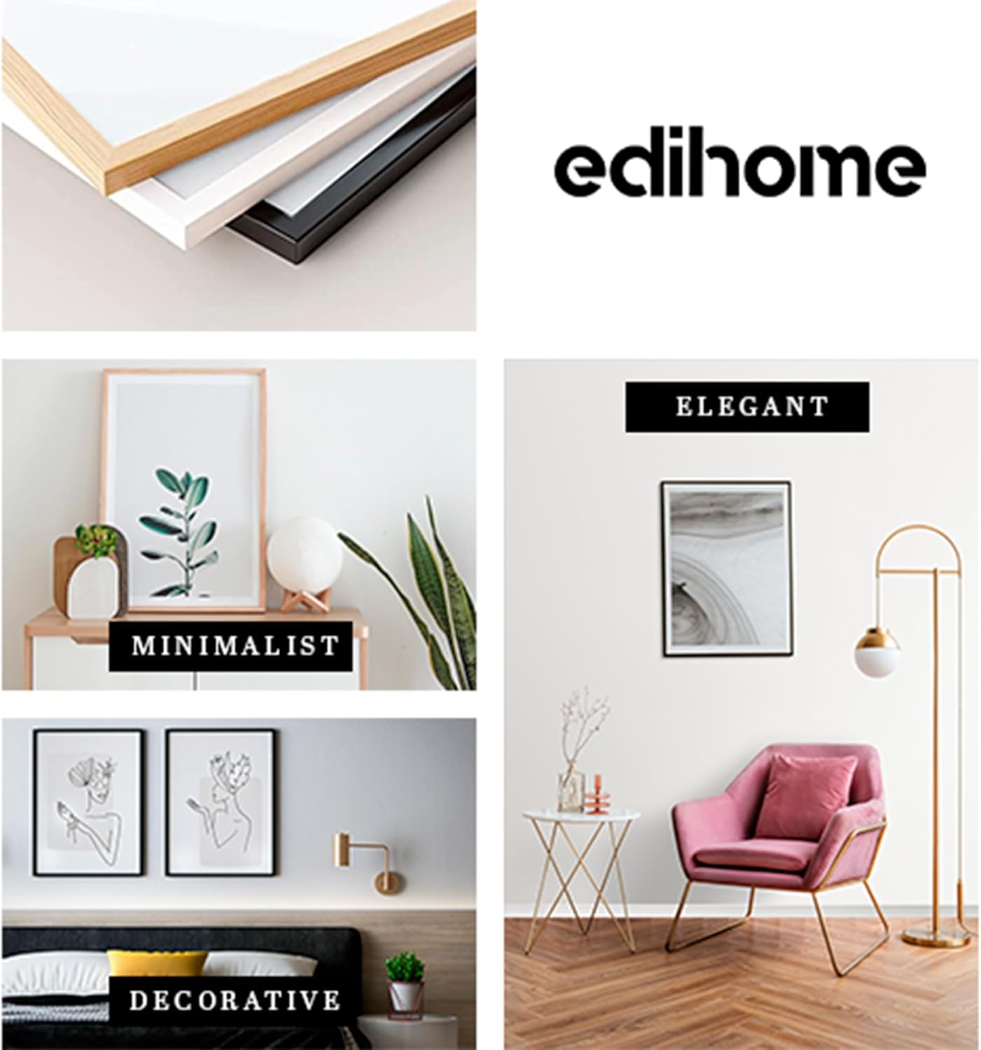 edihome, Cadre 50x70 cm, Cadres Photo, Bois, Blanc, Noir et Marron,...