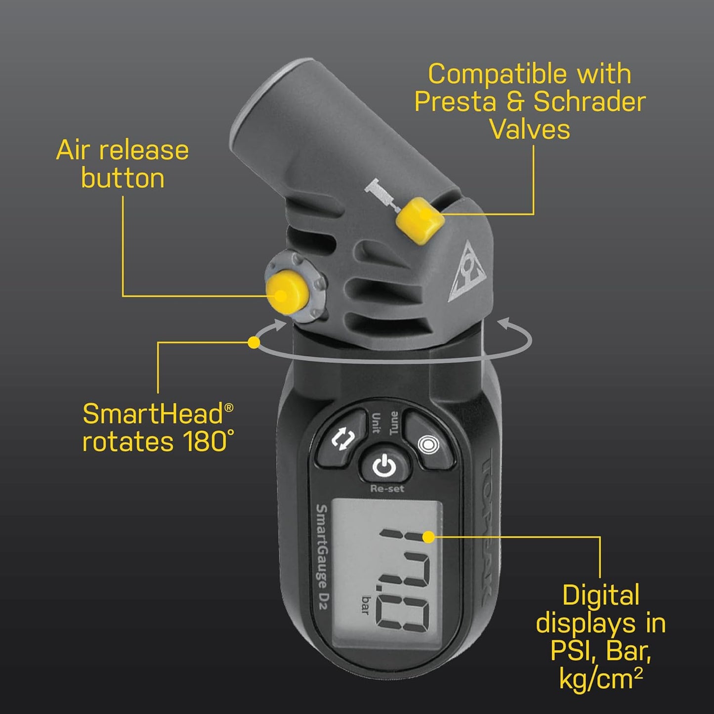 Topeak Smartgauge D2 Manomètre numérique, sports et plein air, noir,...