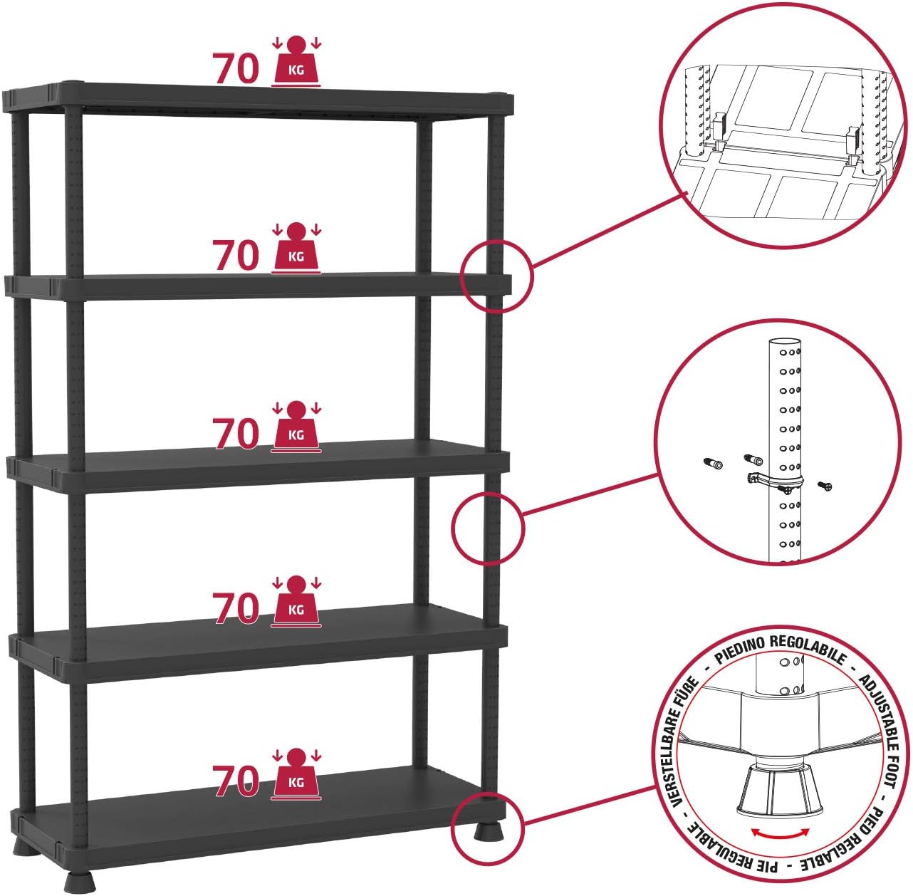 Terry, Scaffale 12045-5c, étagère modulaire avec 5 étagères....