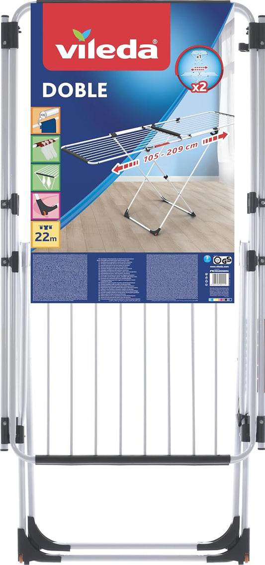 Vileda Double Wäscheständer ausziehbar, 22m Trockenlänge, 61 x 19,5 x...