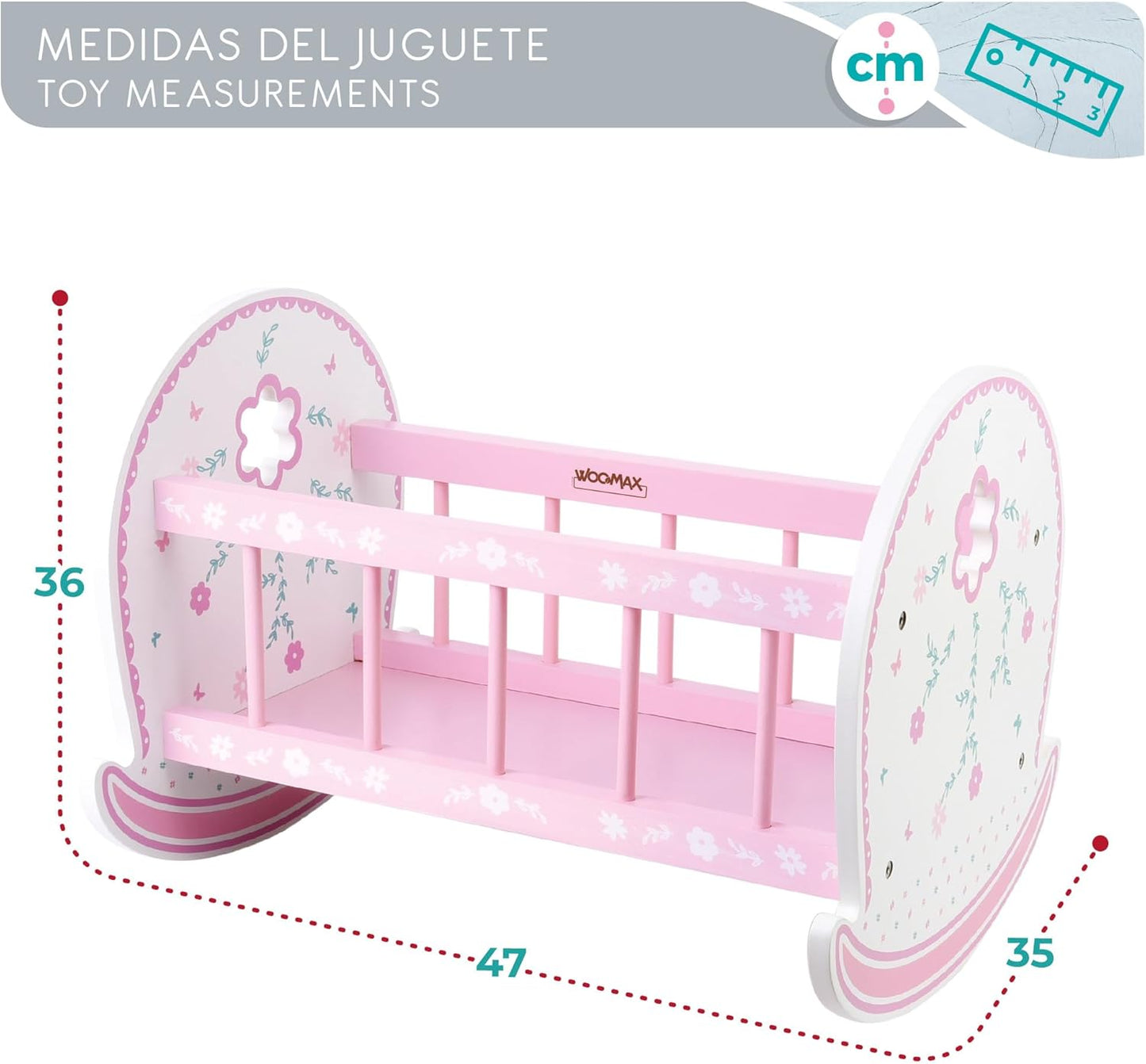 WOOMAX 46474 - Crèche en bois pour poupées, 47x35x36 cm, Rose et...