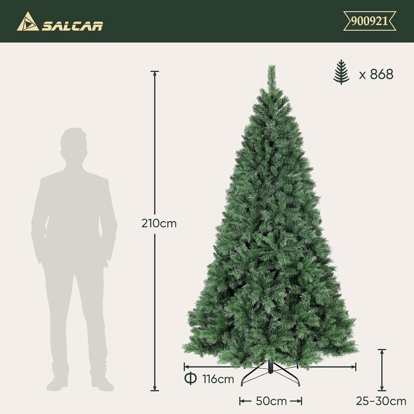 SALCAR Sapin de Noël Artificiel 210 cm, Sapin de Noël avec Gants et...