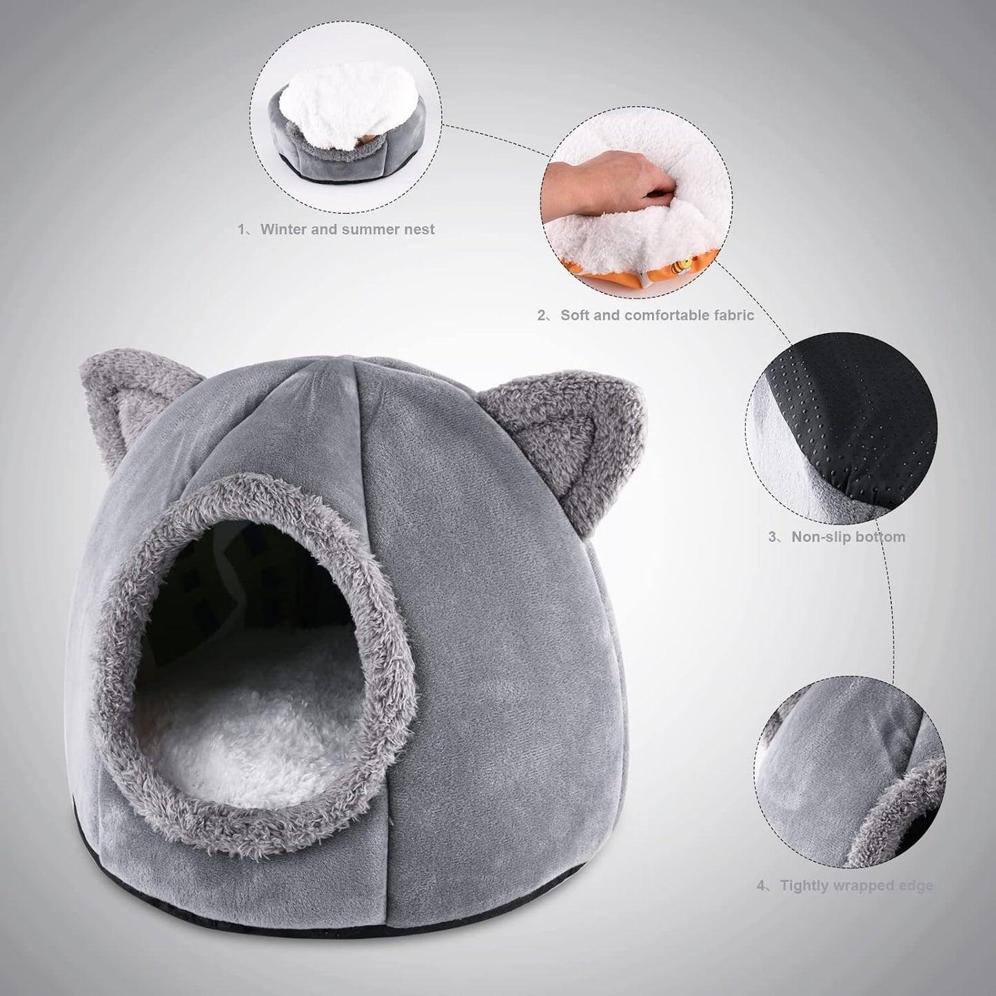 Lit grotte pour chat, tente moelleuse, maison grotte pour chat,...