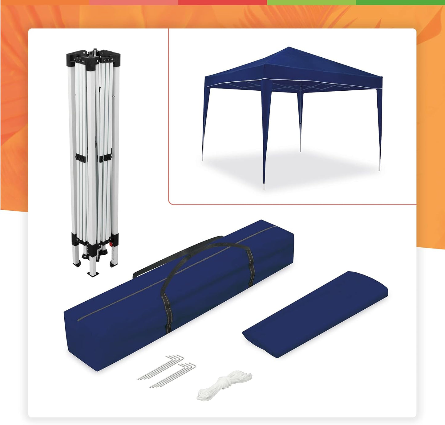 Tente Pliante 3x3 m Bleu Classique - Résistante à l'Eau - Comprend...
