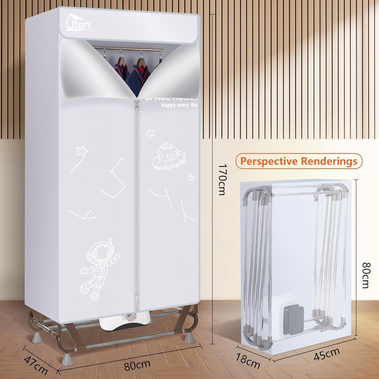 Sèche-linge électrique portable Uten 1,7 m, sèche-linge pliable 1500...