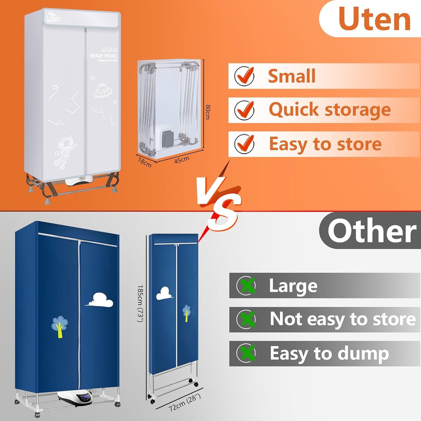 Sèche-linge électrique portable Uten 1,7 m, sèche-linge pliable 1500...