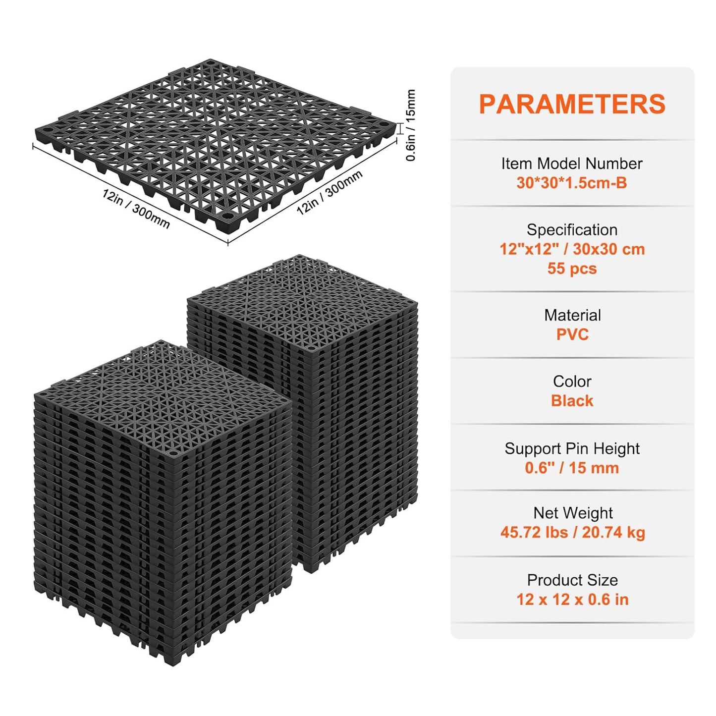 VEVOR Carrelage PVC Auto-ventilant 55 PCS Carrelage de Sol à Clip...