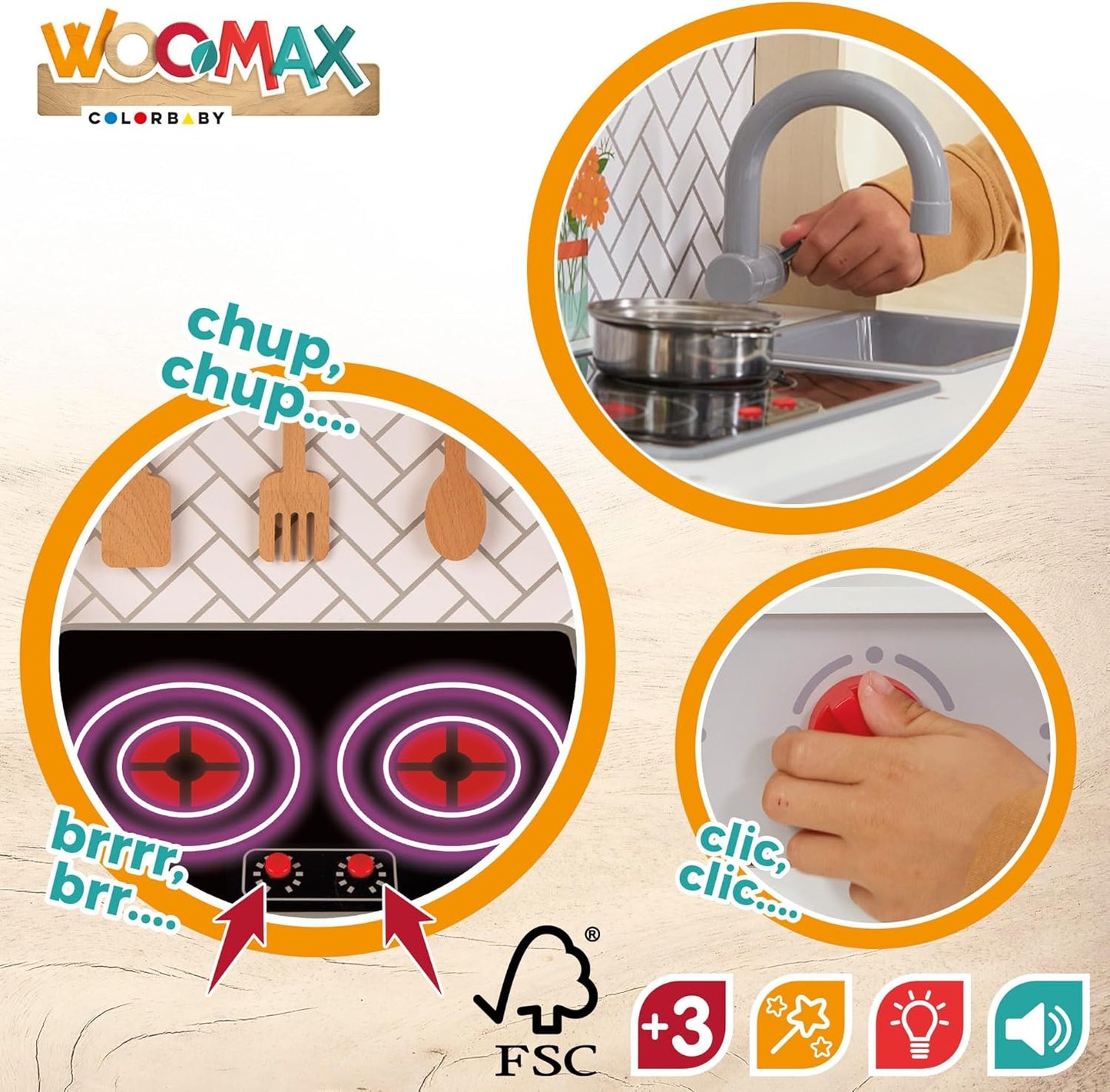 WOOMAX Cuisine jouet avec lumière et son, avec plaque vitrocéramique...