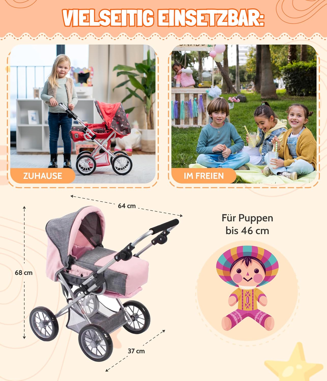 Bayer Chic 2000 - Puppenwagen Leni, 2in1 Kombipuppenwagen mit...