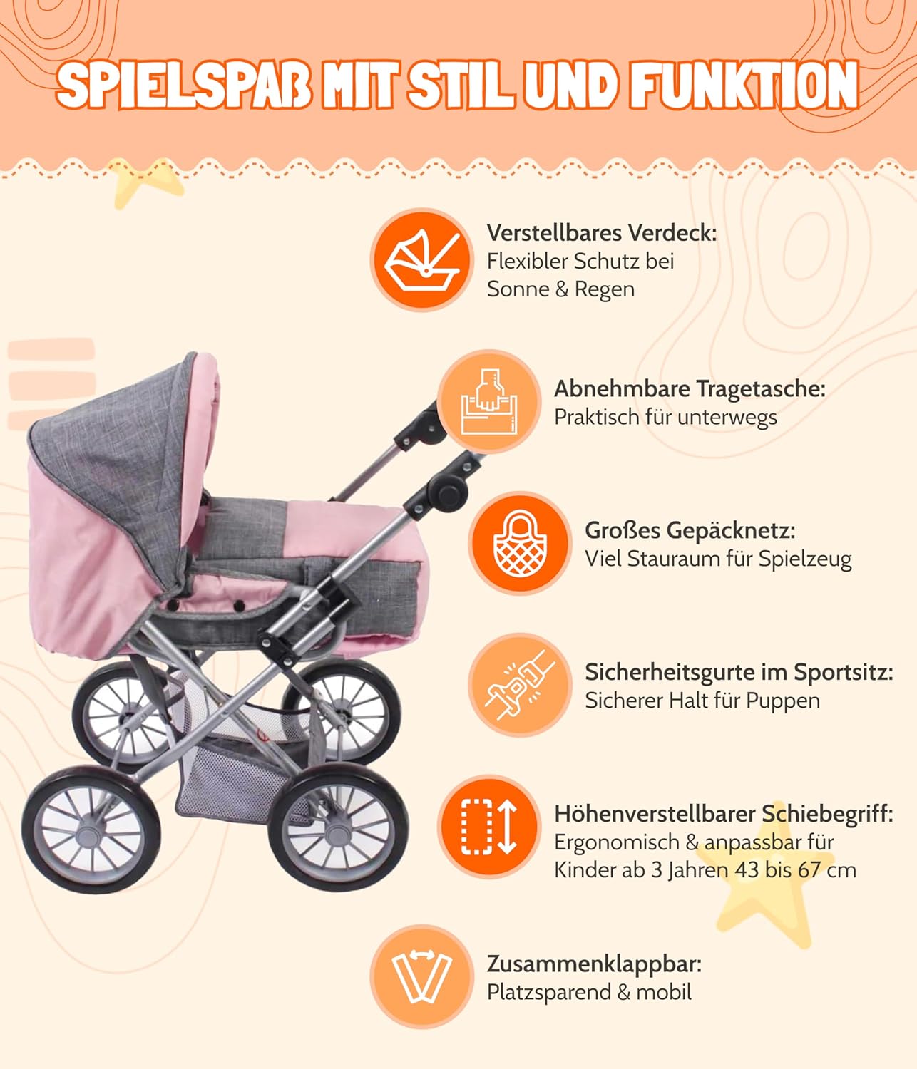 Bayer Chic 2000 - Puppenwagen Leni, 2in1 Kombipuppenwagen mit...