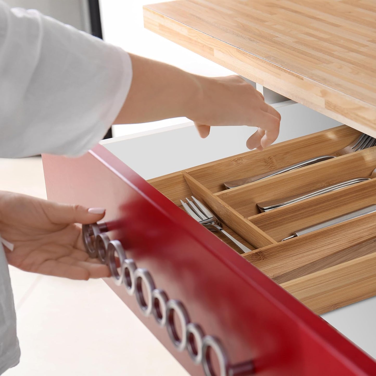 Relaxdays Tiroir à Couverts en Bambou, Organiseur à Couverts,...