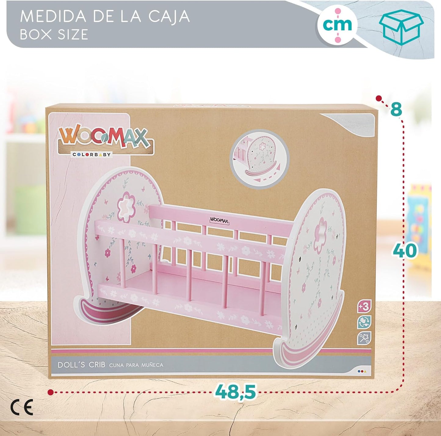 WOOMAX 46474 - Crèche en bois pour poupées, 47x35x36 cm, Rose et...