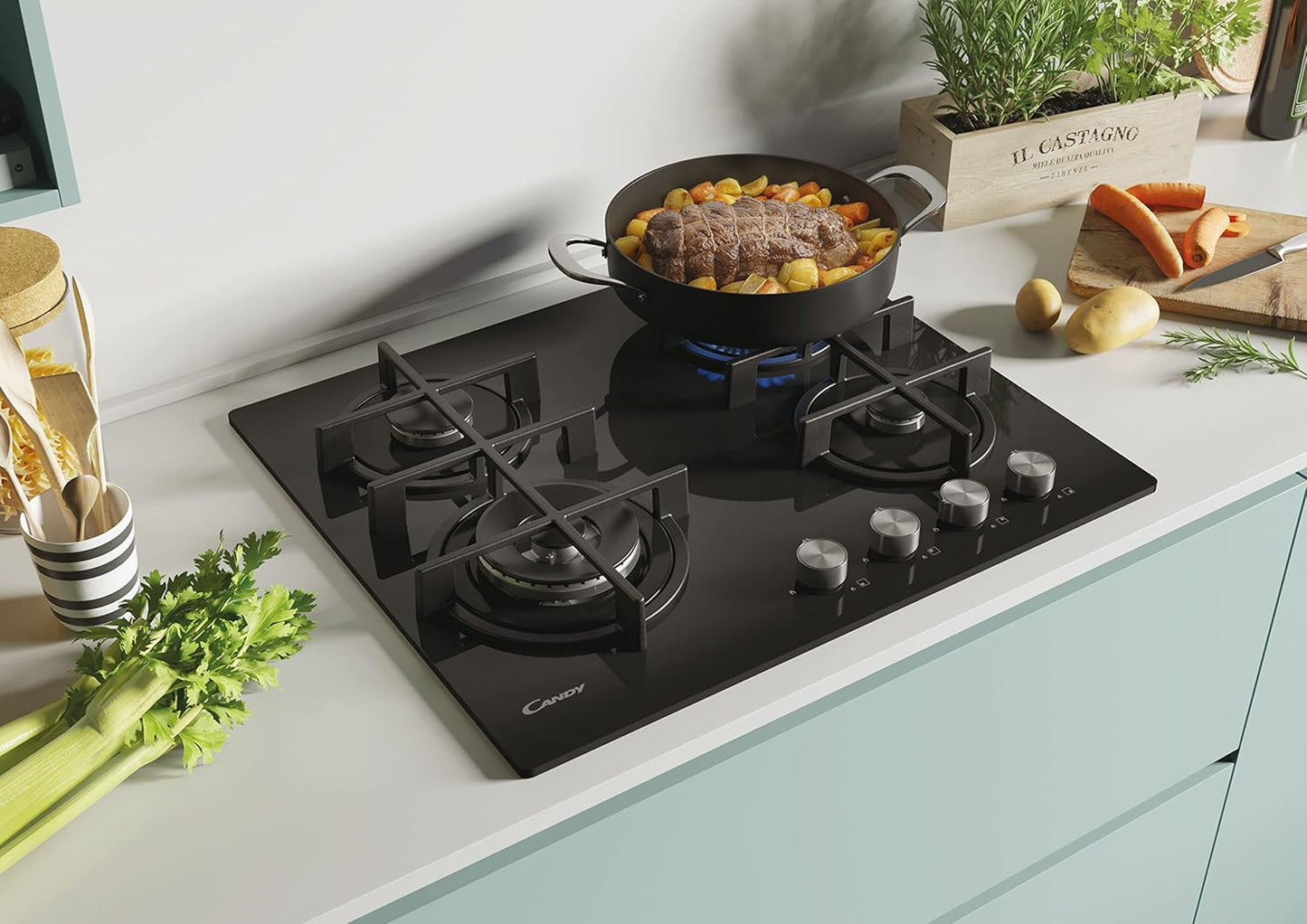 Table de cuisson à gaz Candy CDK6GF4WEKB [Classe d'efficacité énergétique A+]