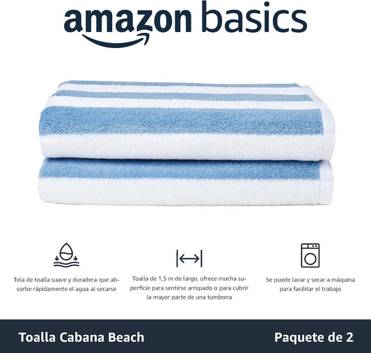 Amazon Basics Cabana Stripe Serviette de Plage, Bleu Clair, Lot de 1,...
