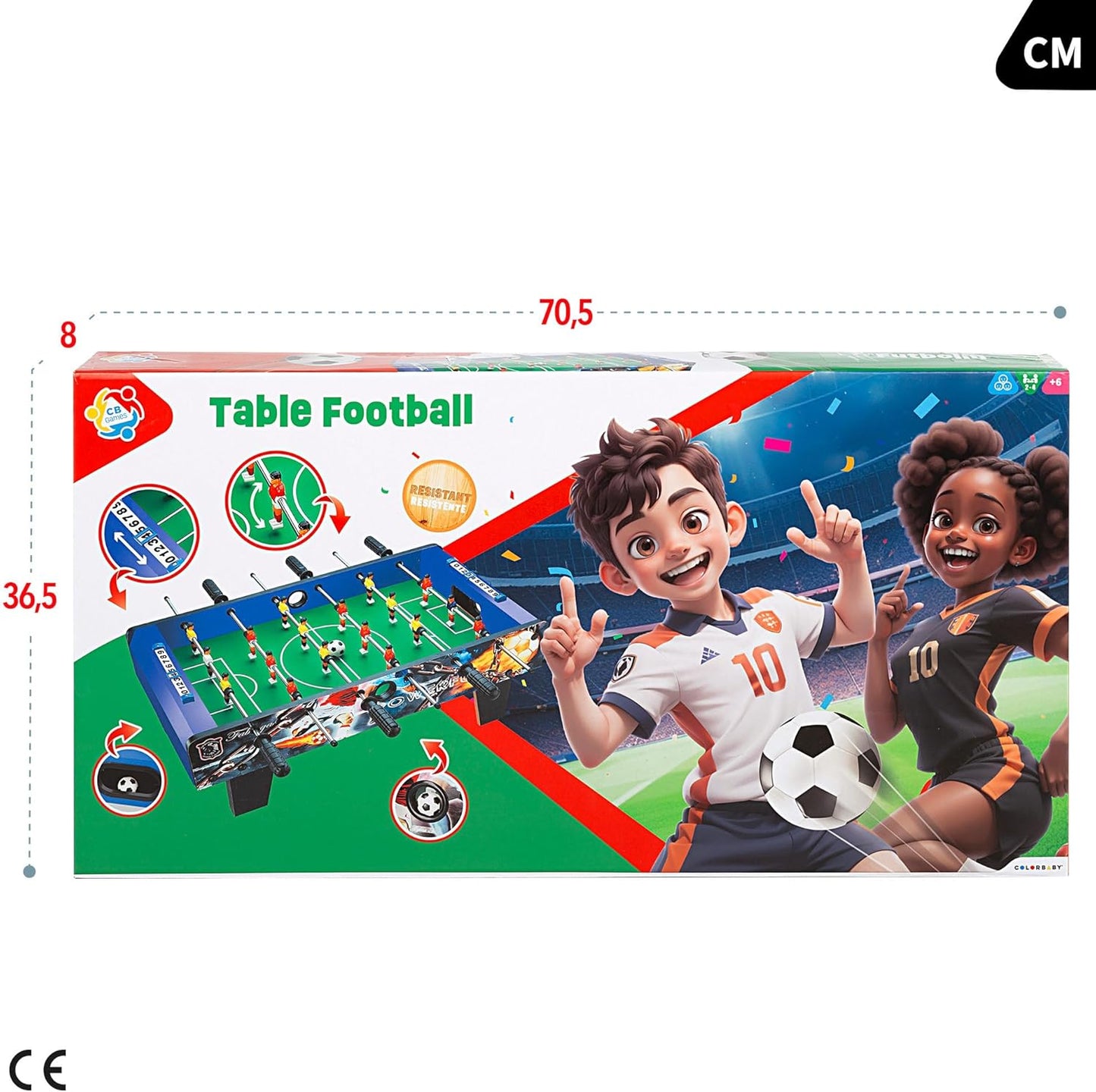 Baby-foot COLORBABY CB Games, Corps en bois résistant, 18 joueurs,...