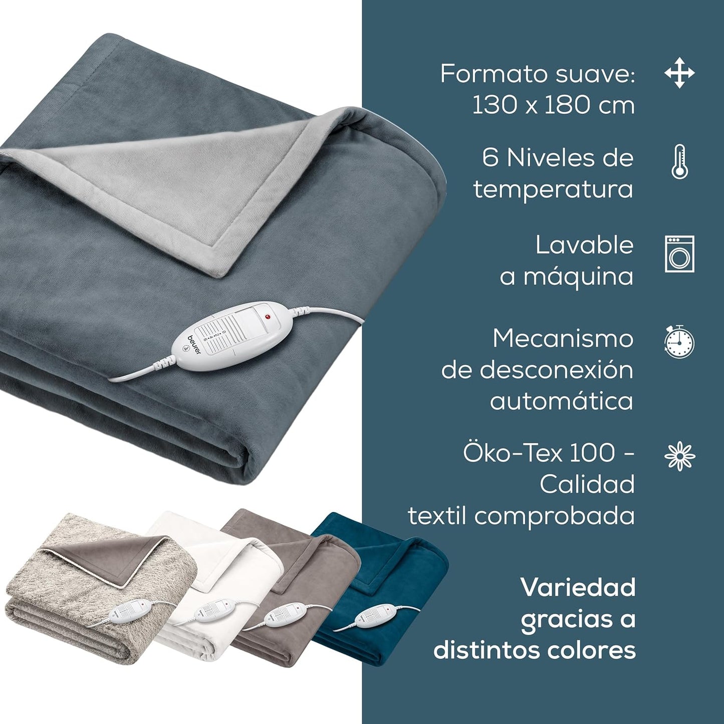 Beurer HD 75 Couverture Électrique Gris Foncé, Couverture Chauffante...