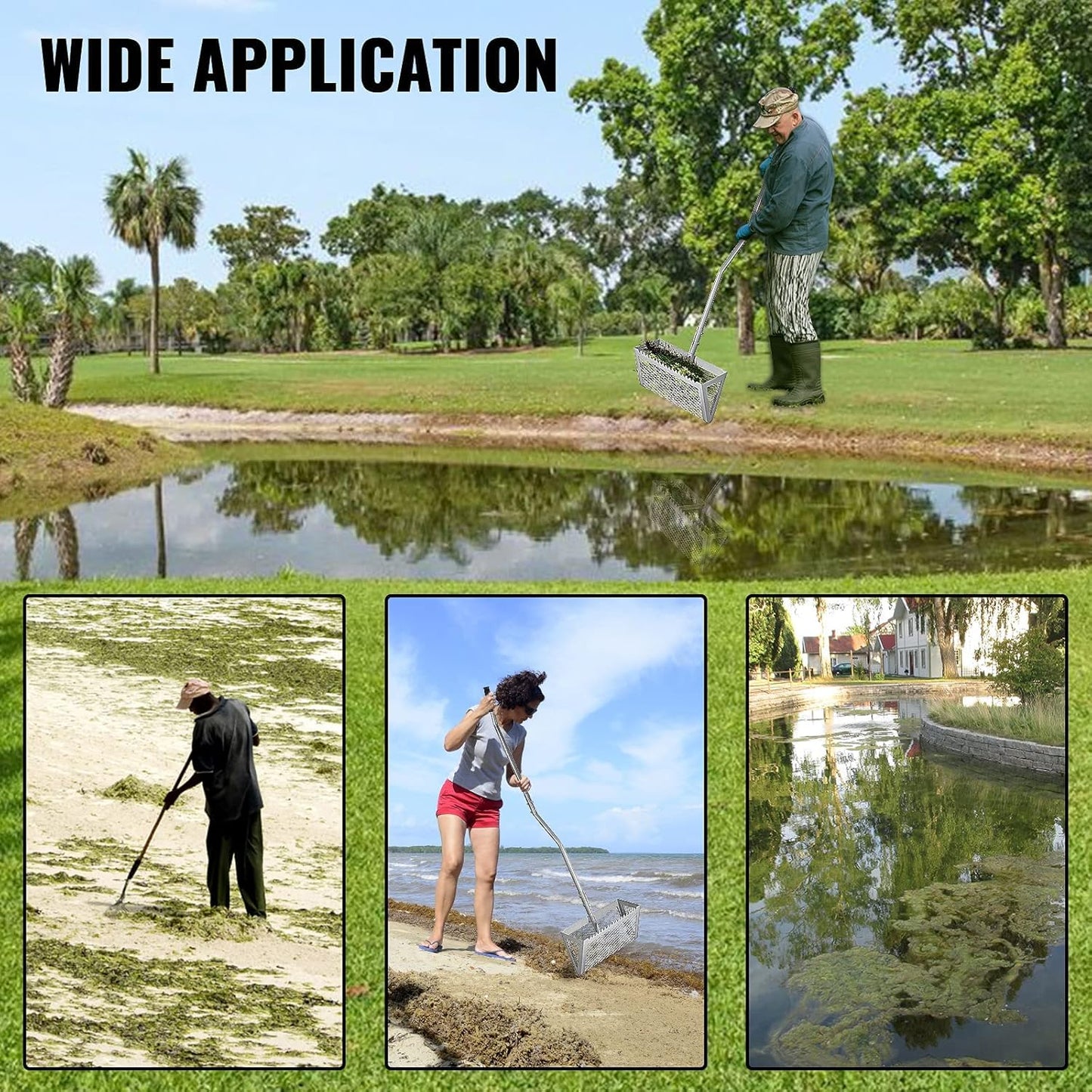 VEVOR Râteau à herbe pour étang 130 x 40 x 25 cm Râteau à sable de...