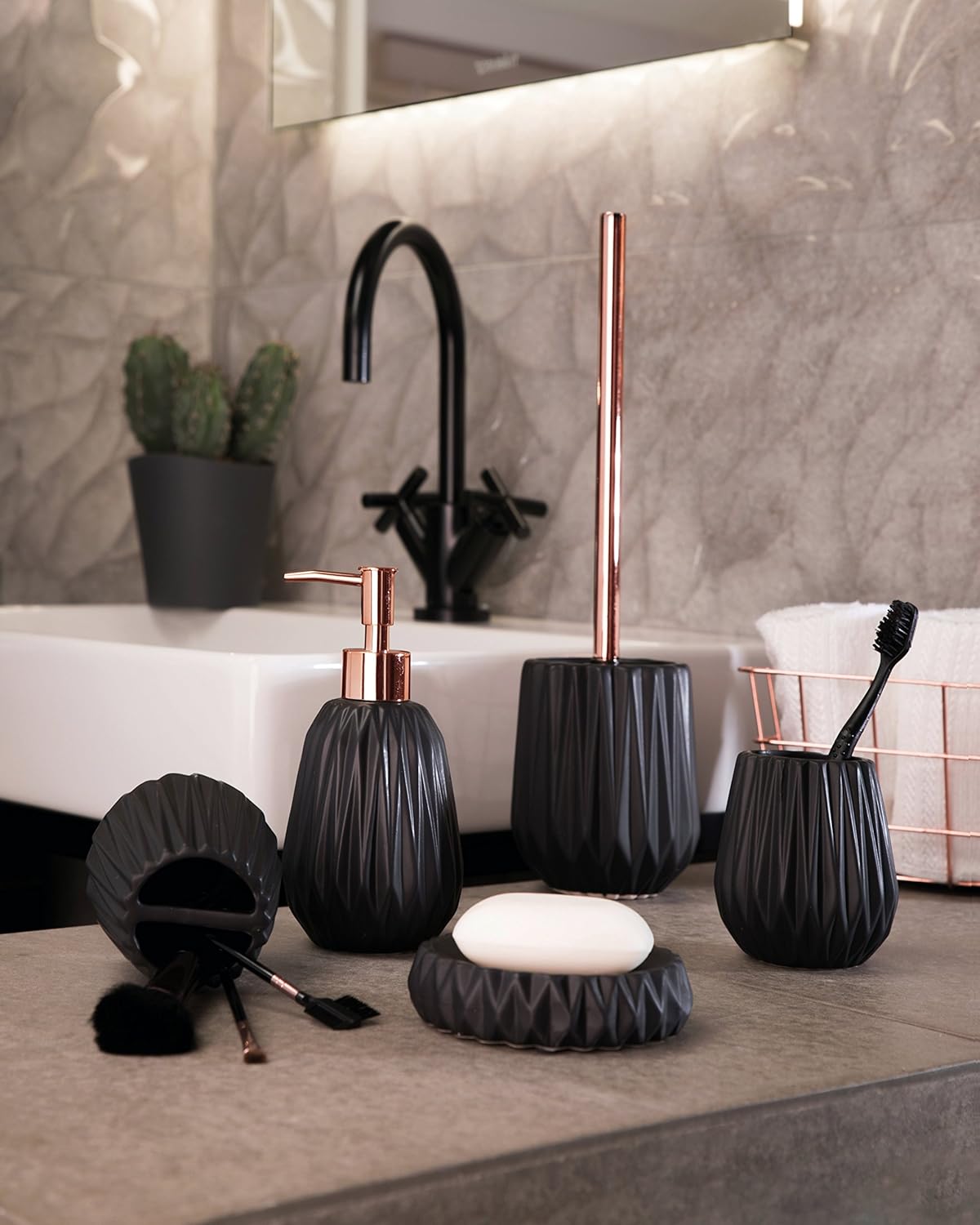 axentia 128185 Garniture de WC au Dolomit en Noir avec Edelstahl...
