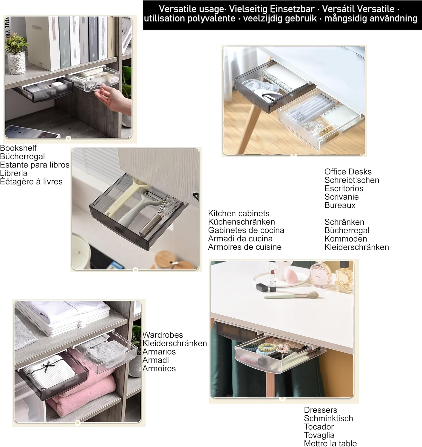 TUKA 2X 1,7L Tiroir Sous Bureau 21x18x5,4cm, Tiroir de Rangement...