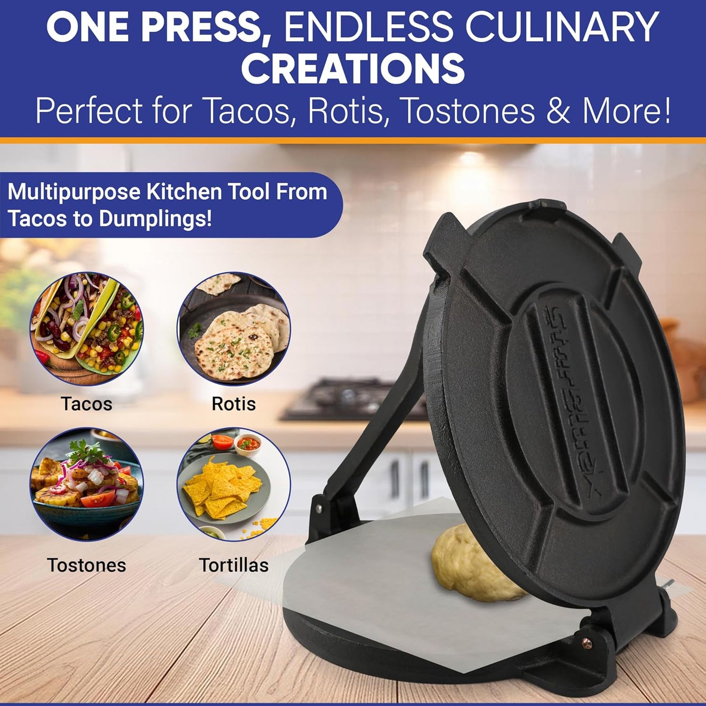 StarBlue - Presse à tortillas en fer, diamètre 25 cm, 100 morceaux de...