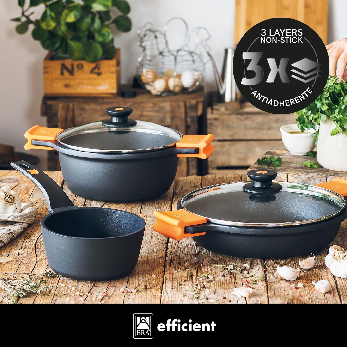 BRA Efficient - Batterie de cuisine antiadhésive en fonte d'aluminium...