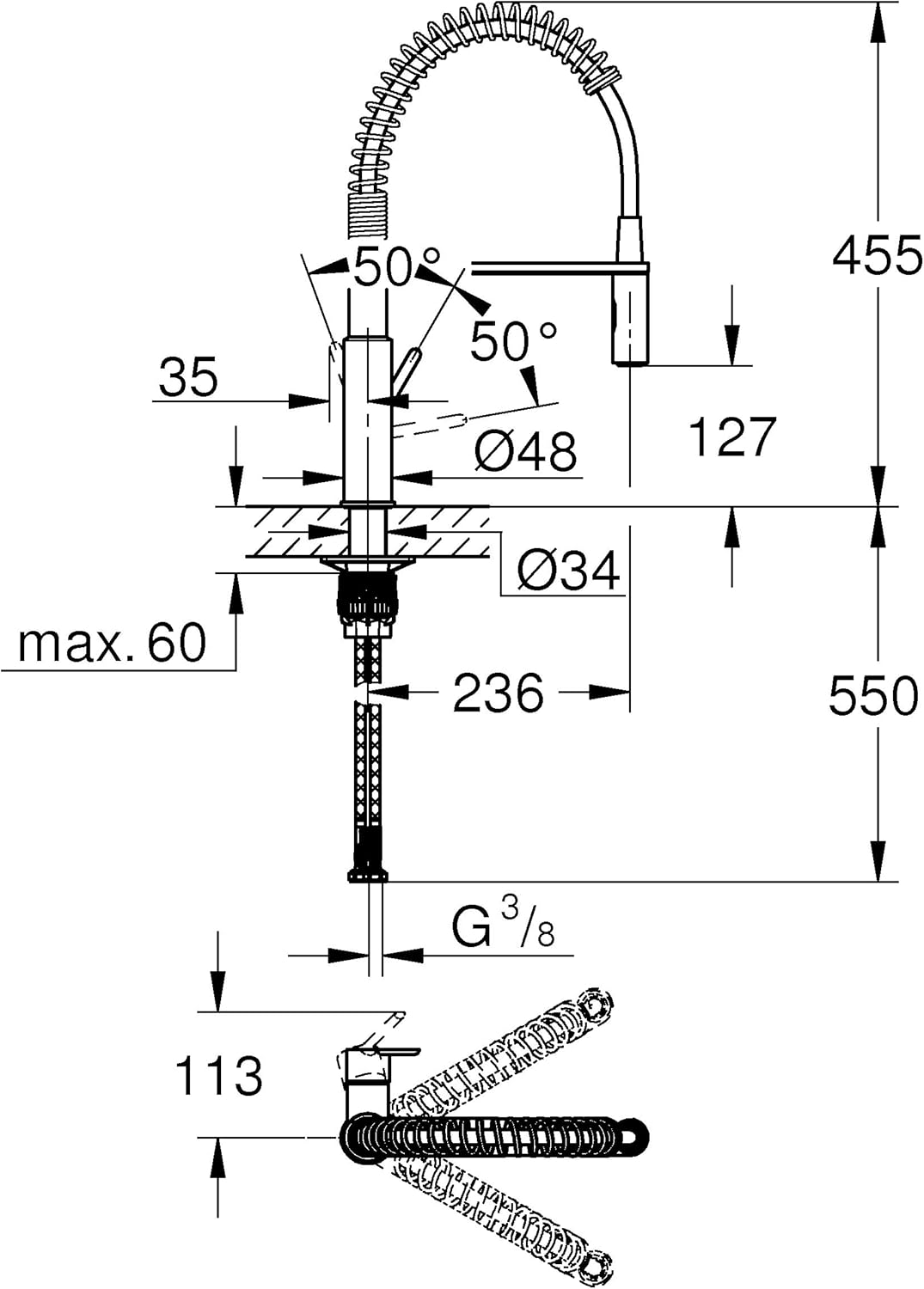 GROHE Get Swift Robinet de cuisine avec bec extractible haut, forme...