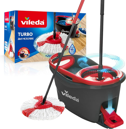 Vileda Turbo Set de seau rotatif avec pédale - Manche télescopique...